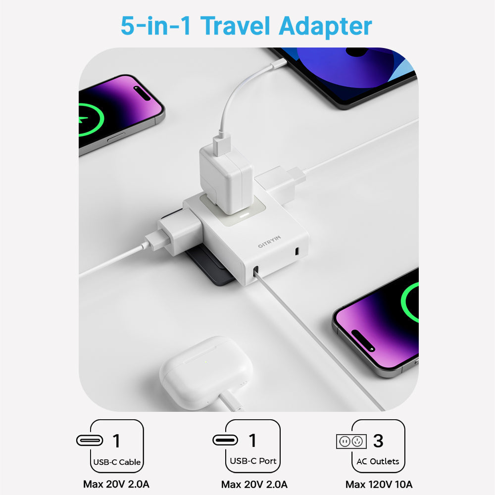 Gitryin Retractable Travel Adapter 5-in-1 Charger
