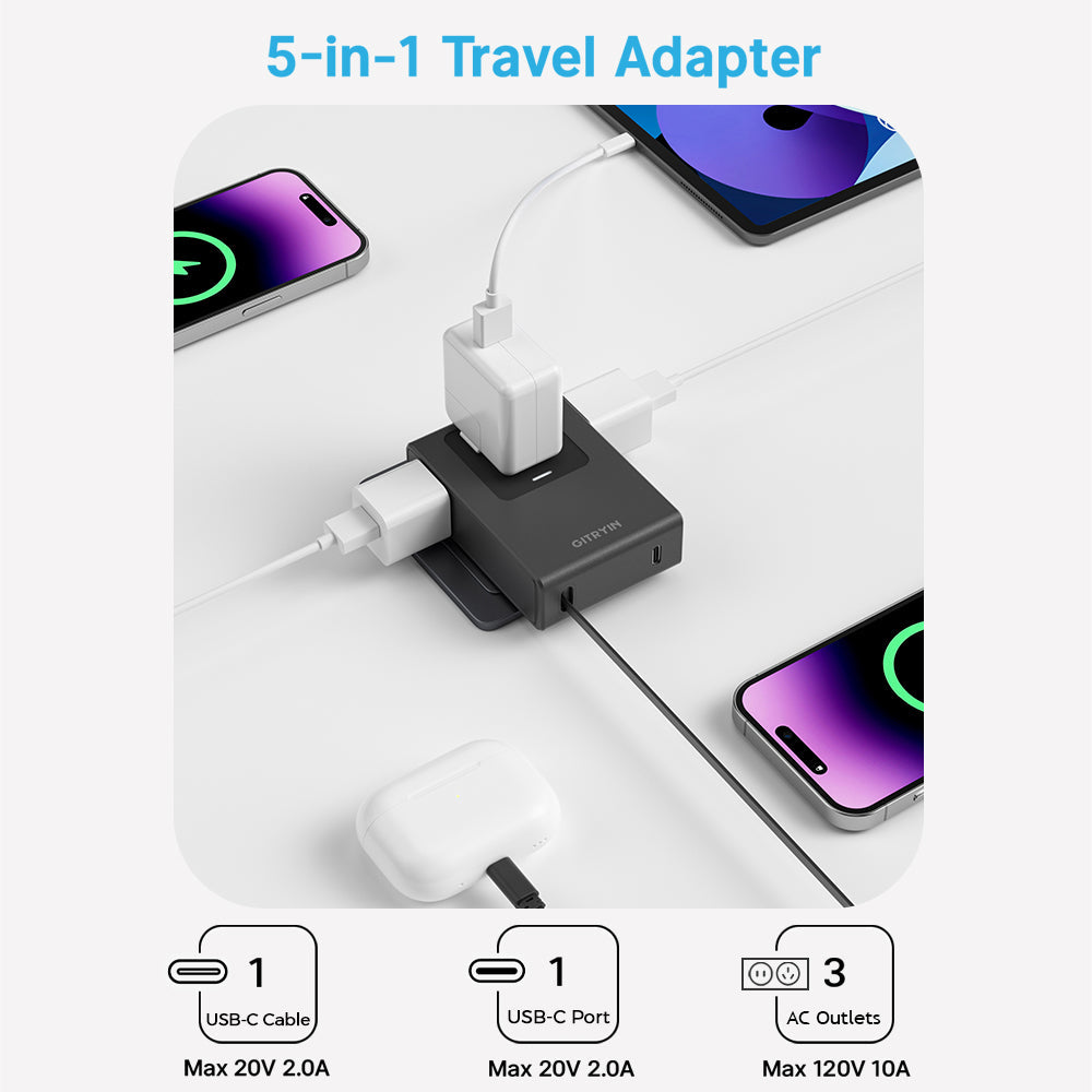 Gitryin Retractable Travel Adapter 5-in-1 Charger