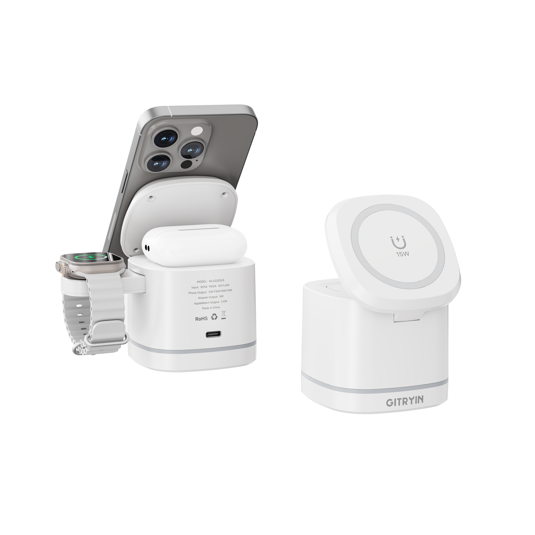 Gitryin Magnetic 3-in-1 Wireless Charging Station for 3C Devices