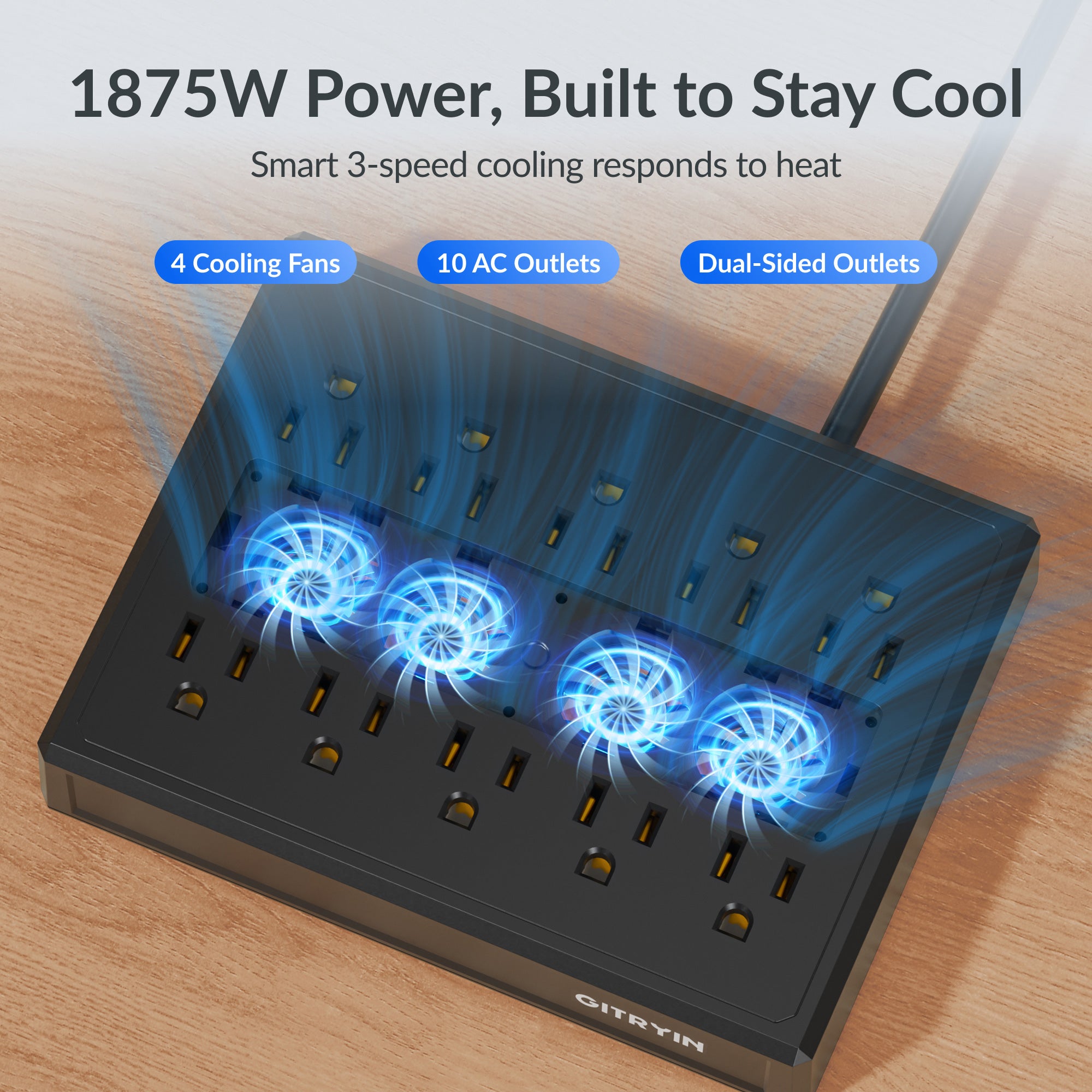 GITRYIN Modular Charging Station with Smart Cooling Fan White Features