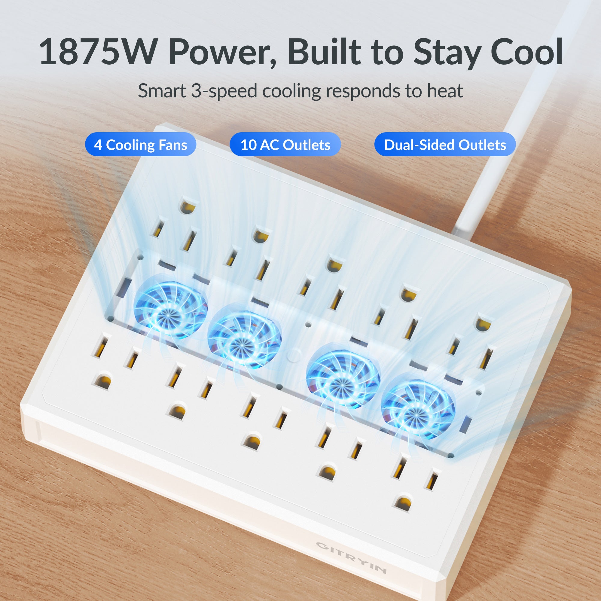 GITRYIN Modular Charging Station with Smart Cooling Fan White Features