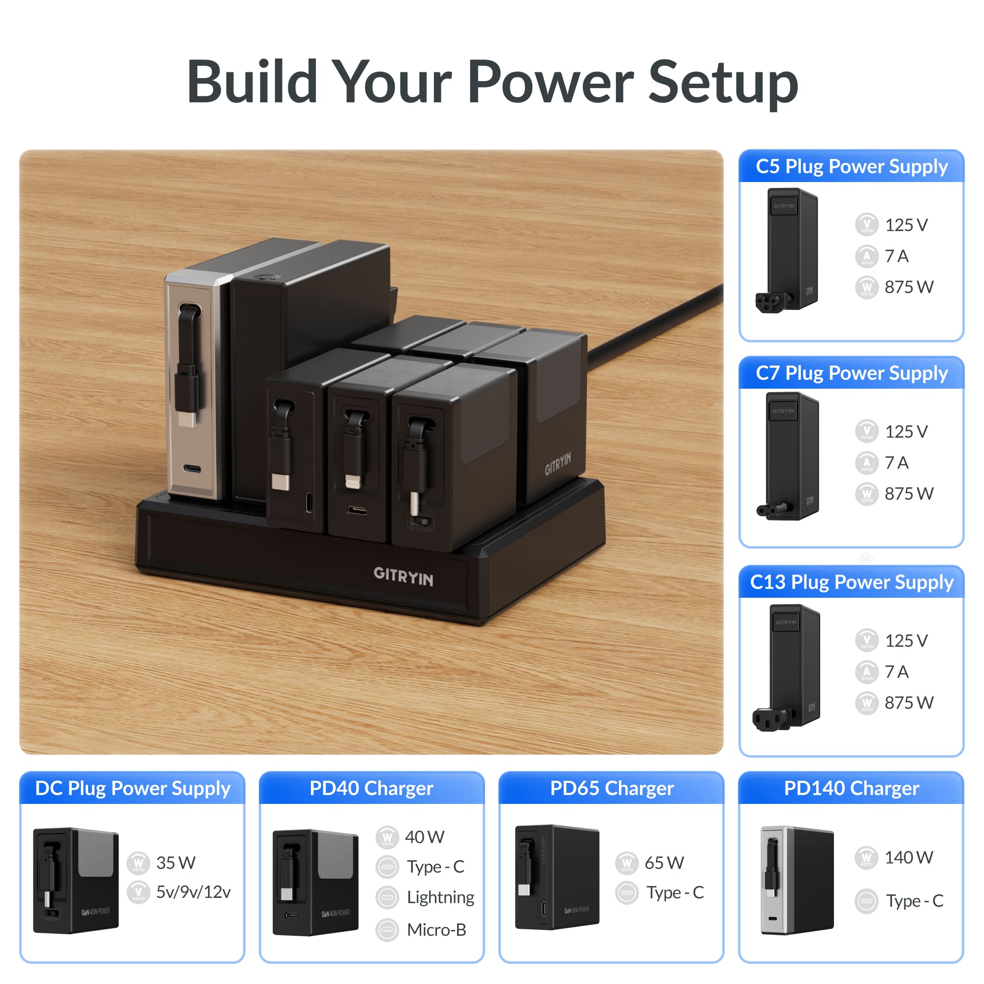 GITRYIN Modular Charging Station with Smart Cooling Fan Features