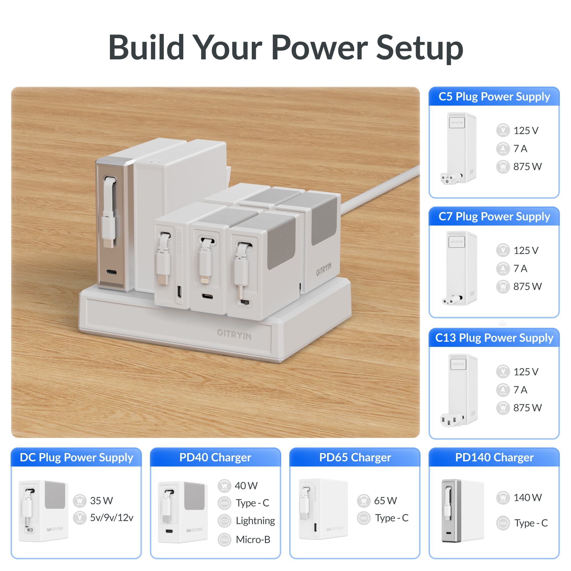 GITRYIN Modular Charging Station with Smart Cooling Fan White Features