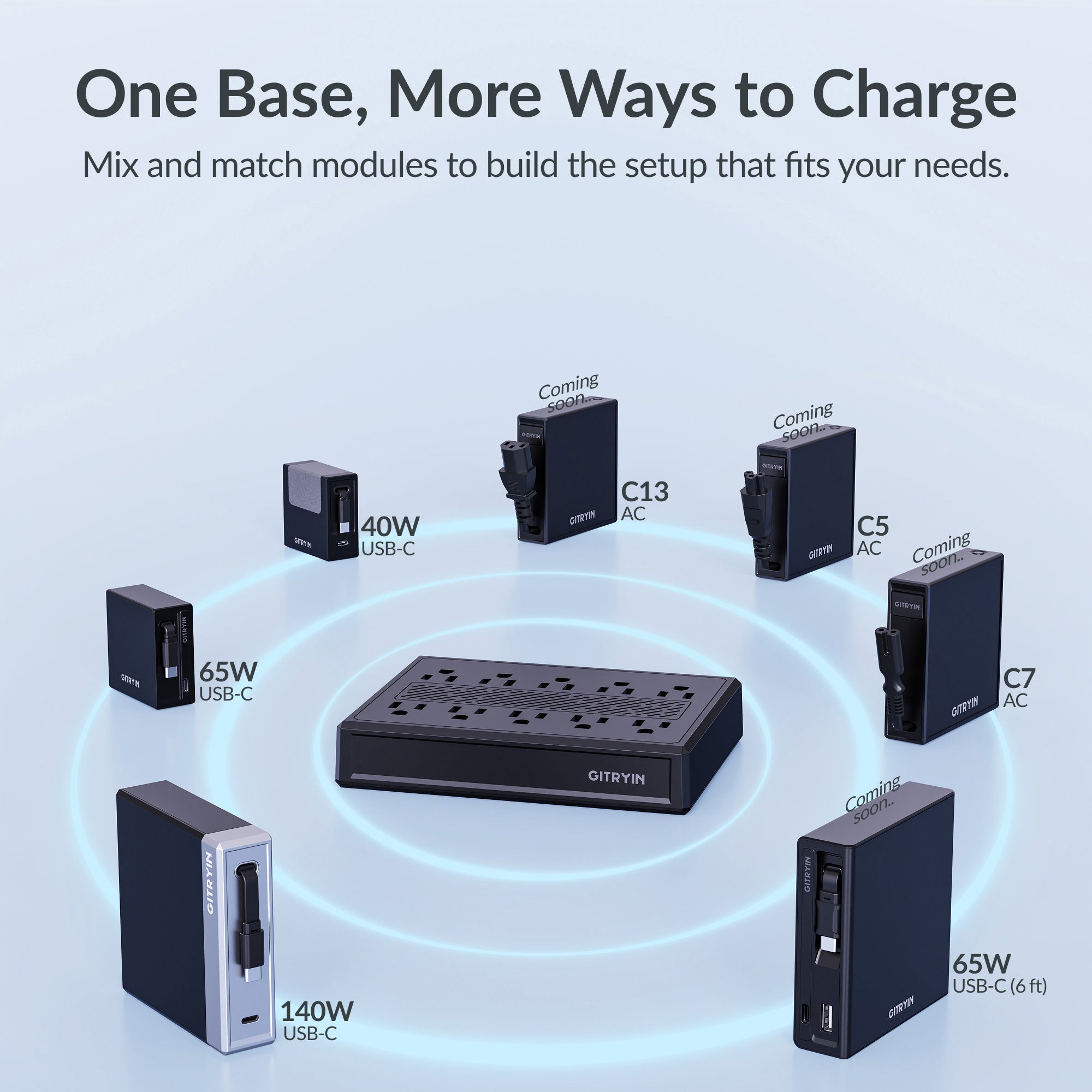 GITRYIN Modular Charging Station with Smart Cooling Fan White Features
