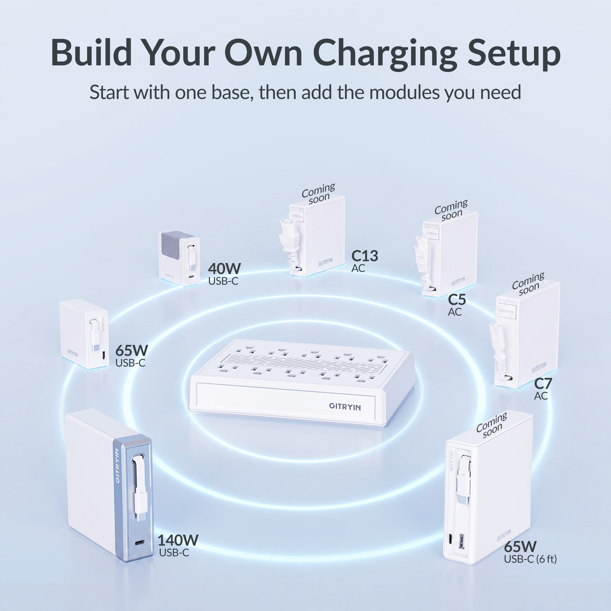 GITRYIN Modular Charging Station with Smart Cooling Fan White Features