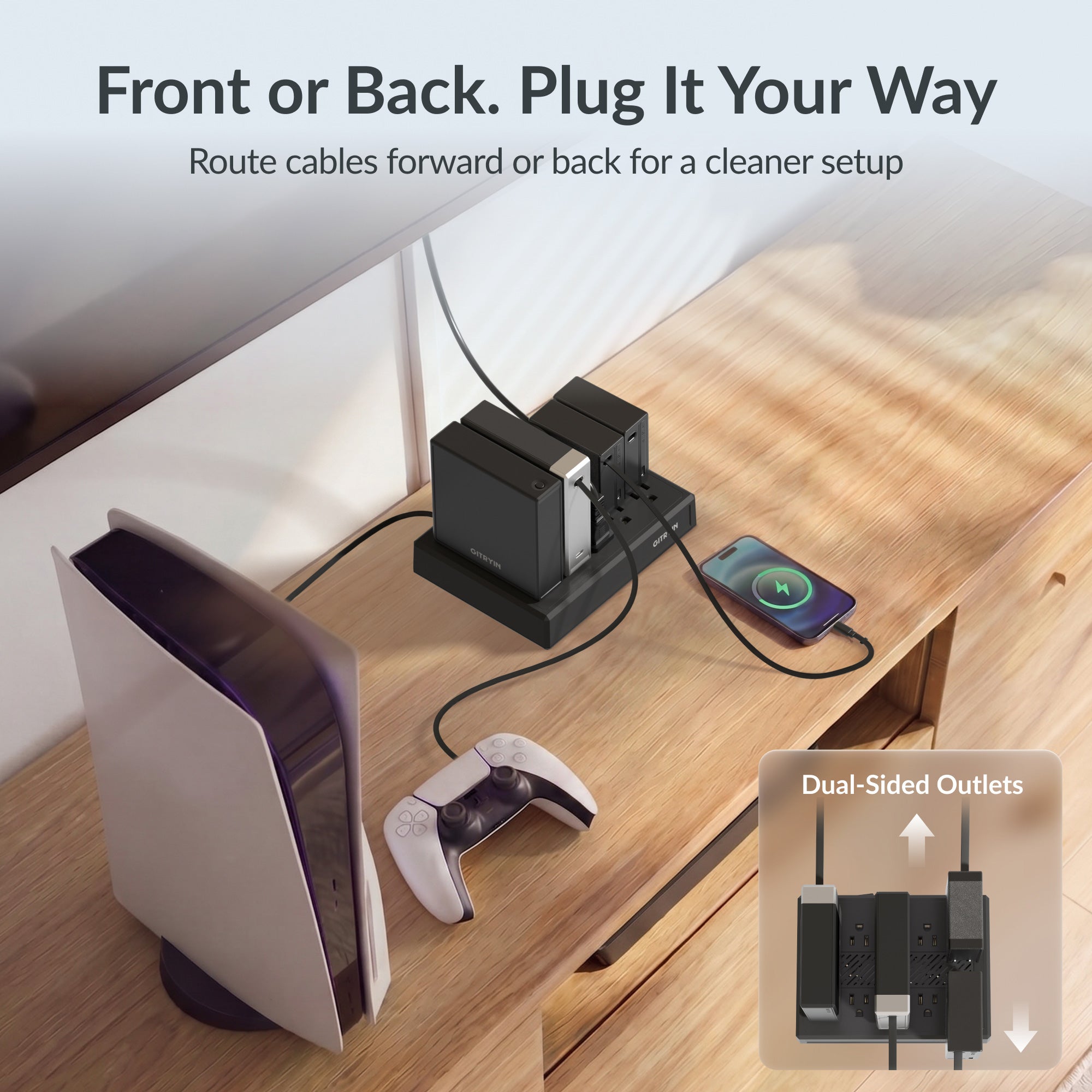 GITRYIN Modular Charging Station with Smart Cooling Fan White Features