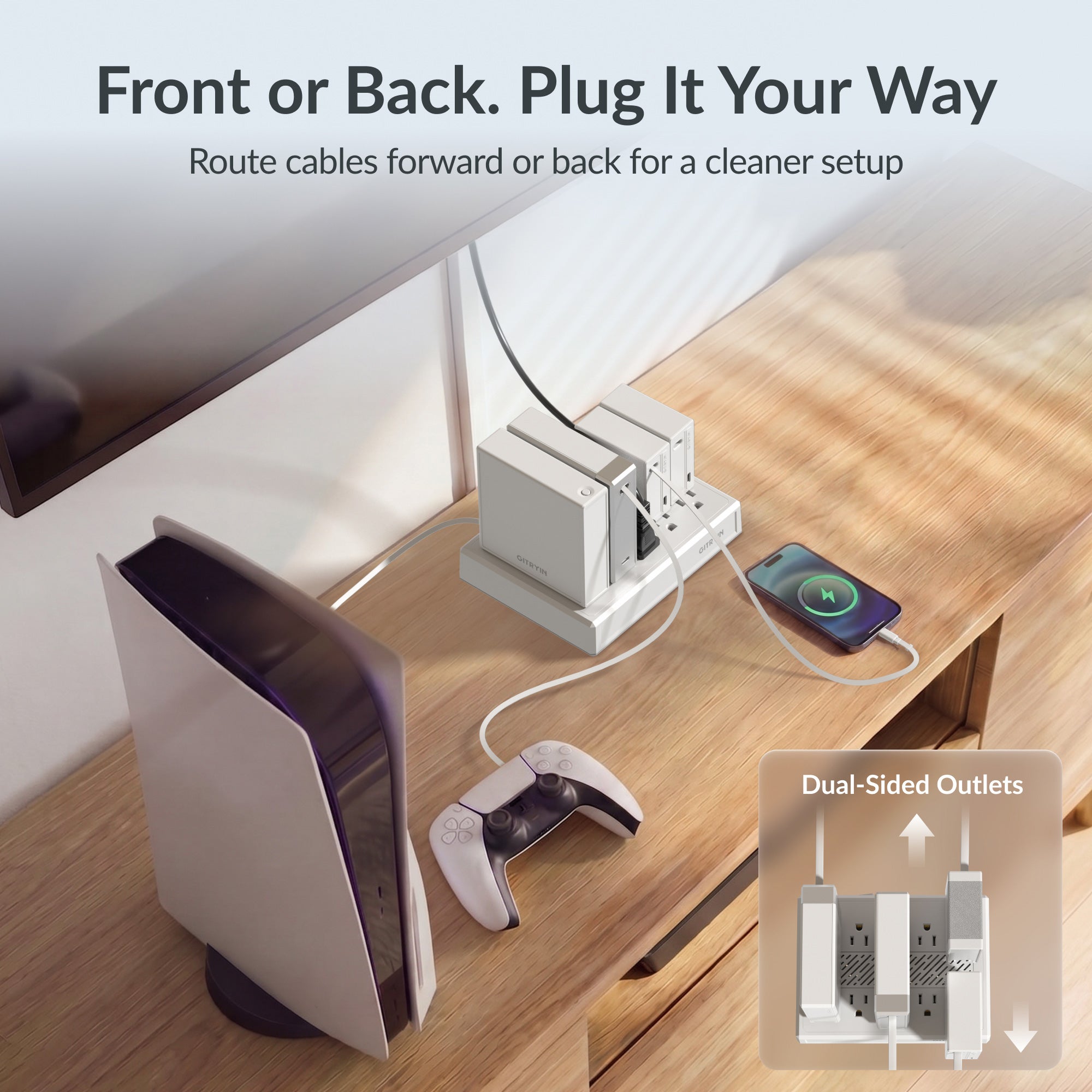 GITRYIN Modular Charging Station with Smart Cooling Fan White Features