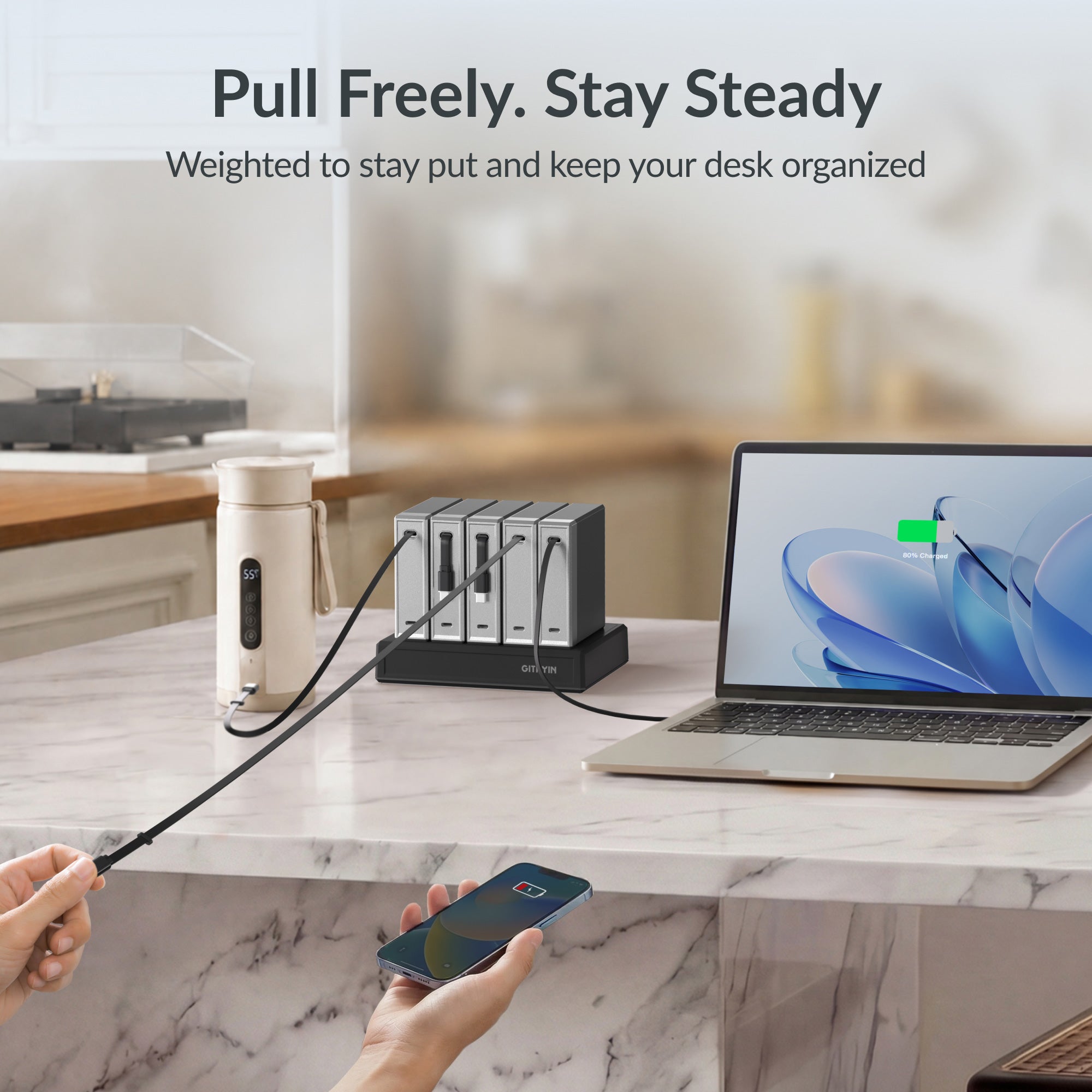 GITRYIN Modular Charging Station with Smart Cooling Fan White Features