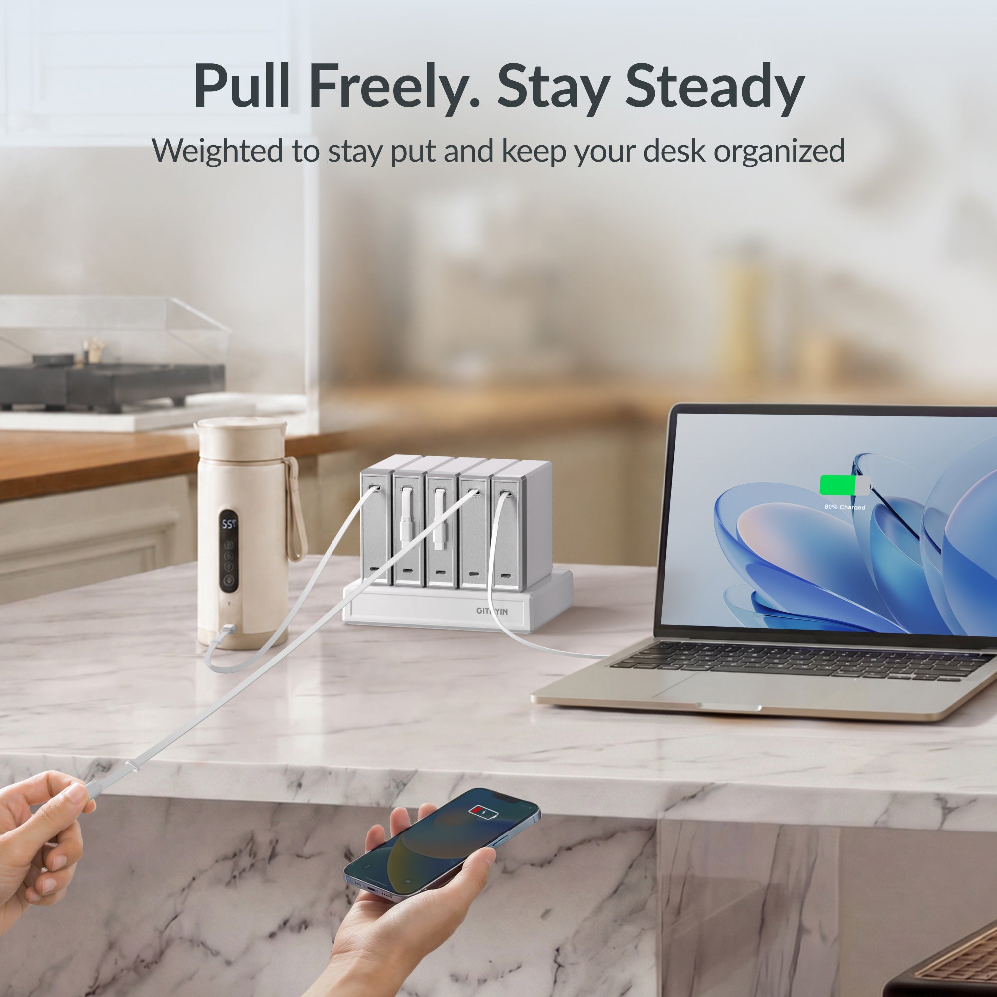 GITRYIN Modular Charging Station with Smart Cooling Fan White Features