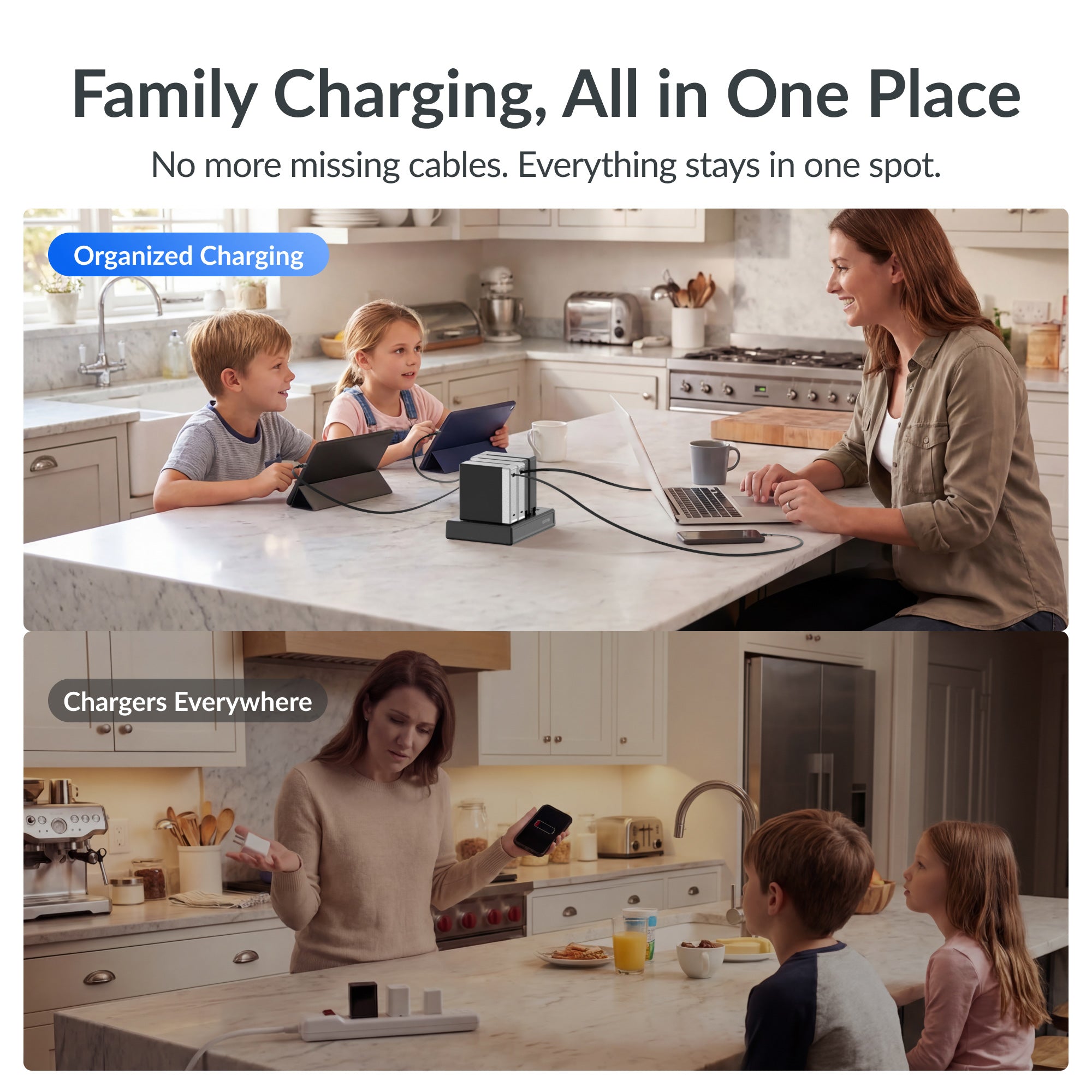 GITRYIN Modular Charging Station with Smart Cooling Fan White Features
