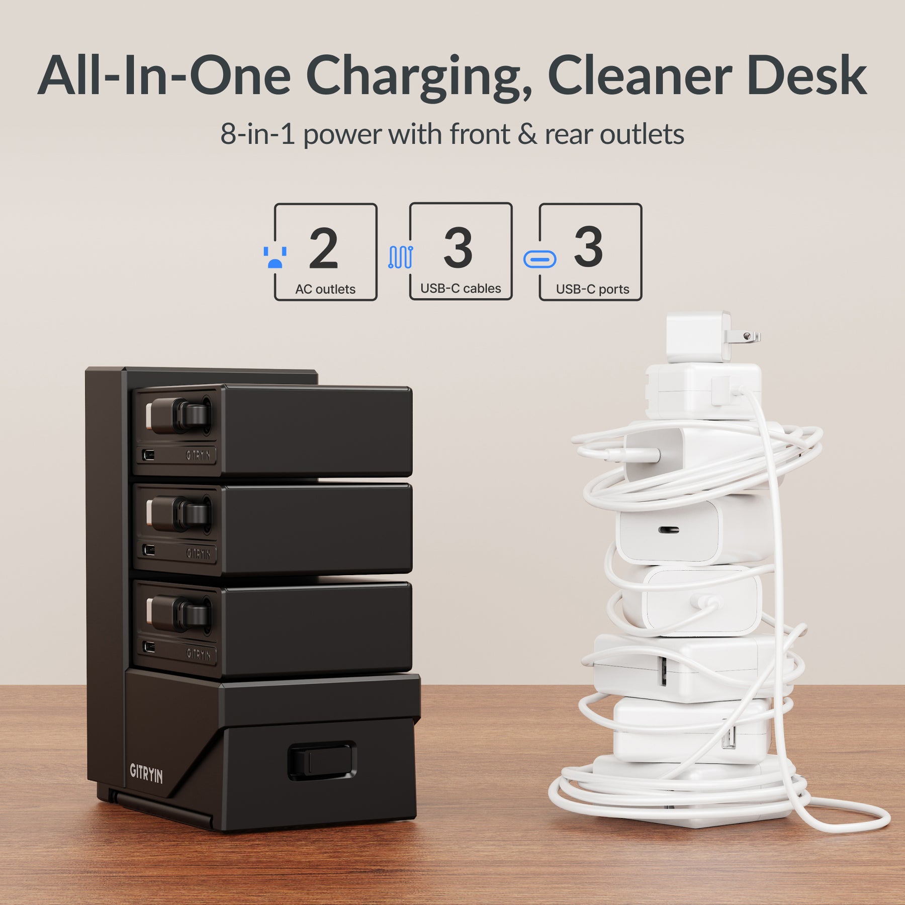 Gitryin ModDock 3 Tower Charging Station (65W Combo)