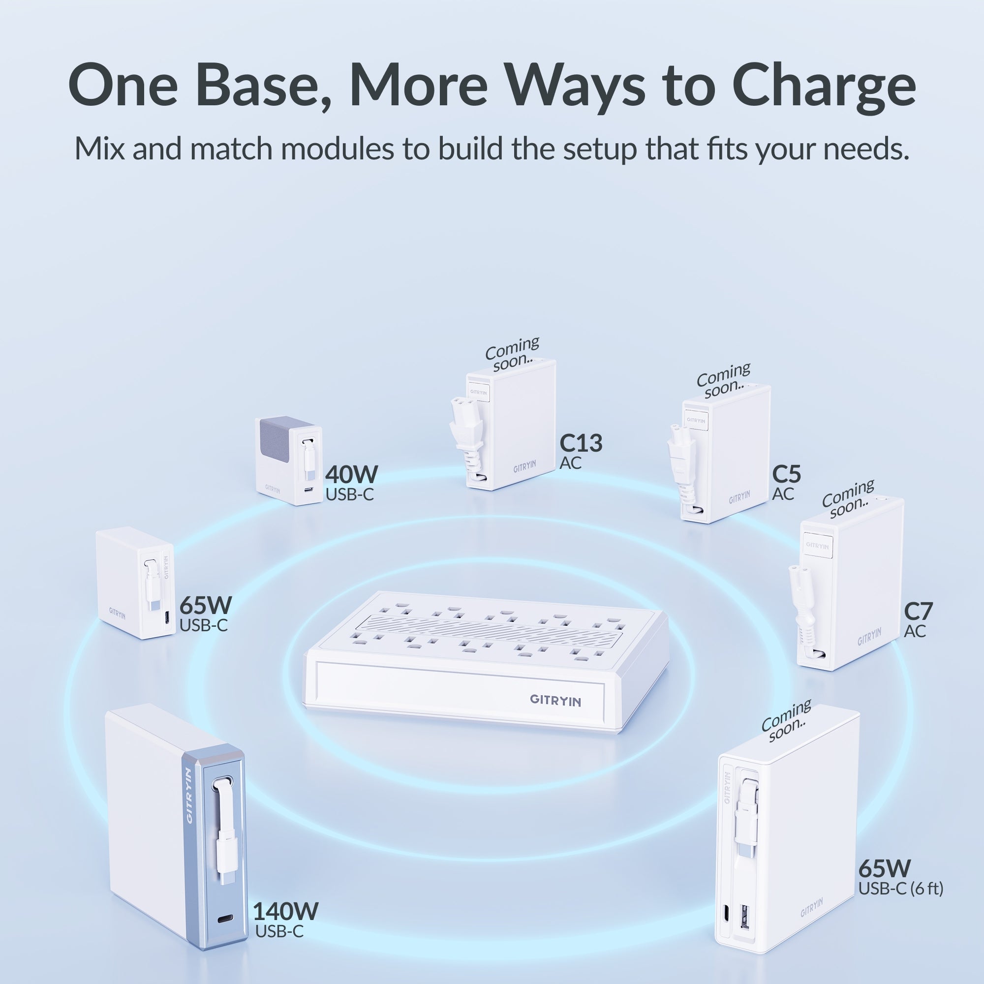 GITRYIN Modular Charging Station with Smart Cooling Fan White Features