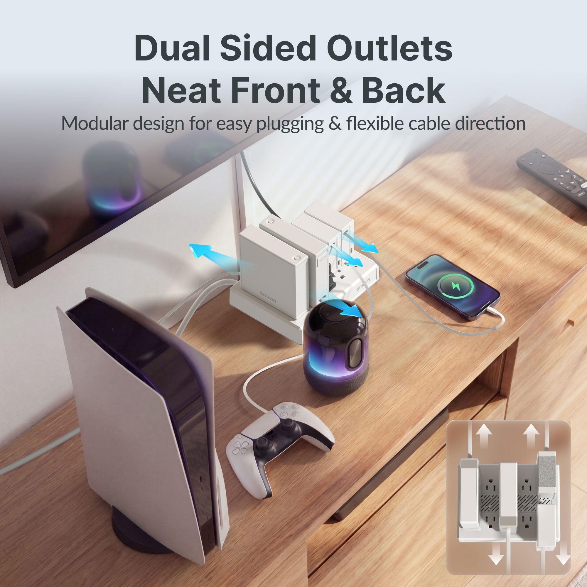 GITRYIN Modular Charging Station with Smart Cooling Fan White Features