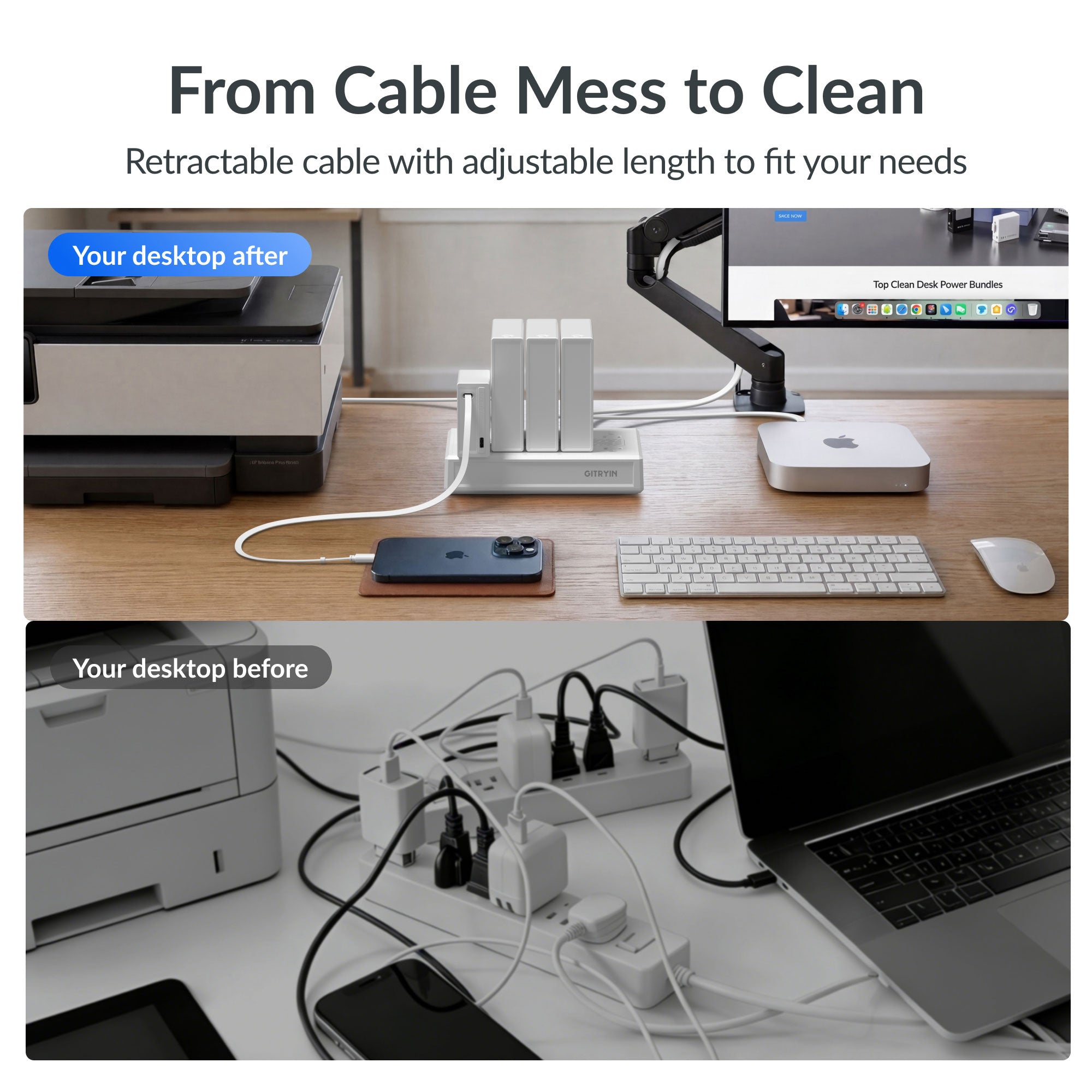 GITRYIN Modular Charging Station with Smart Cooling Fan White Features