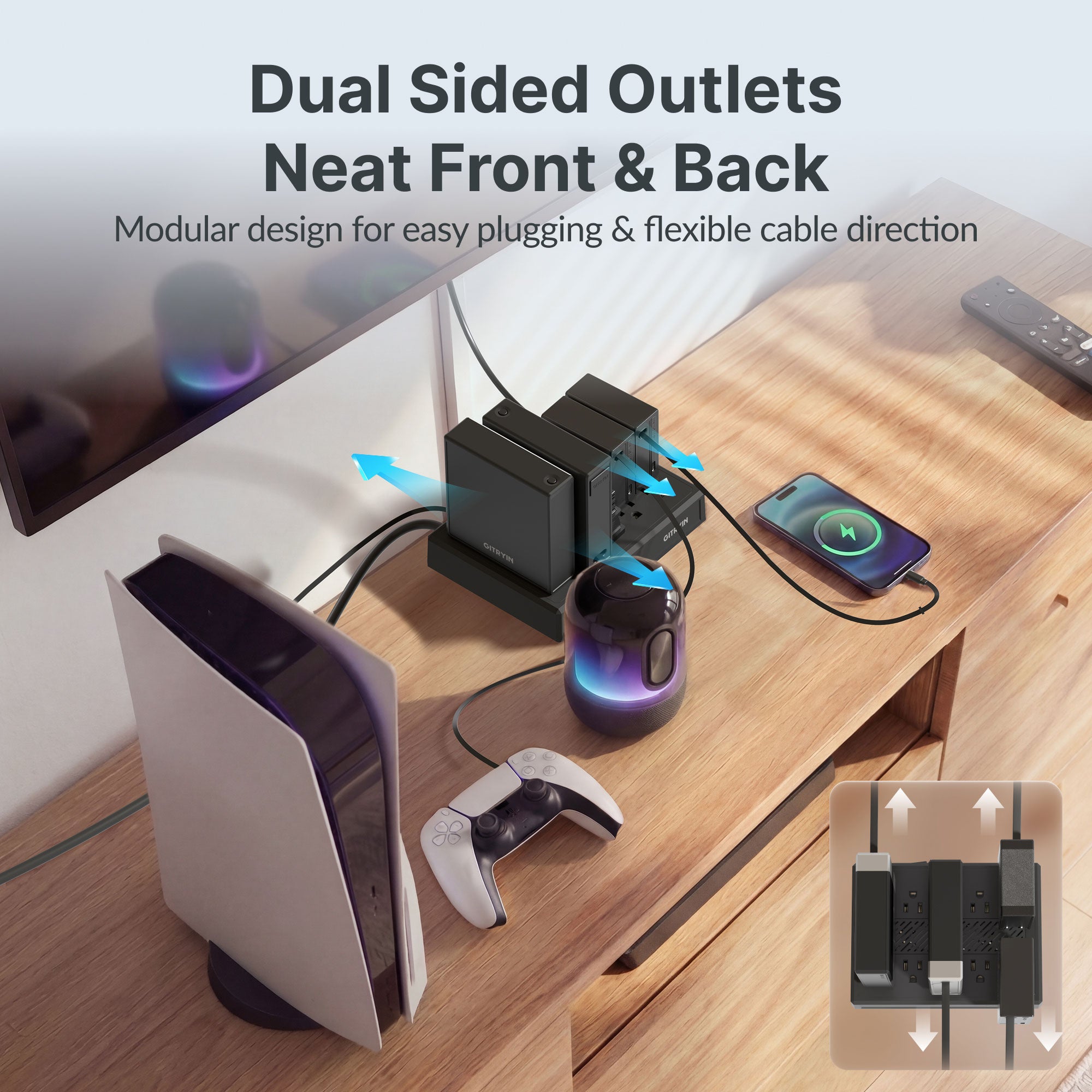 GITRYIN Modular Charging Station with Smart Cooling Fan White Features