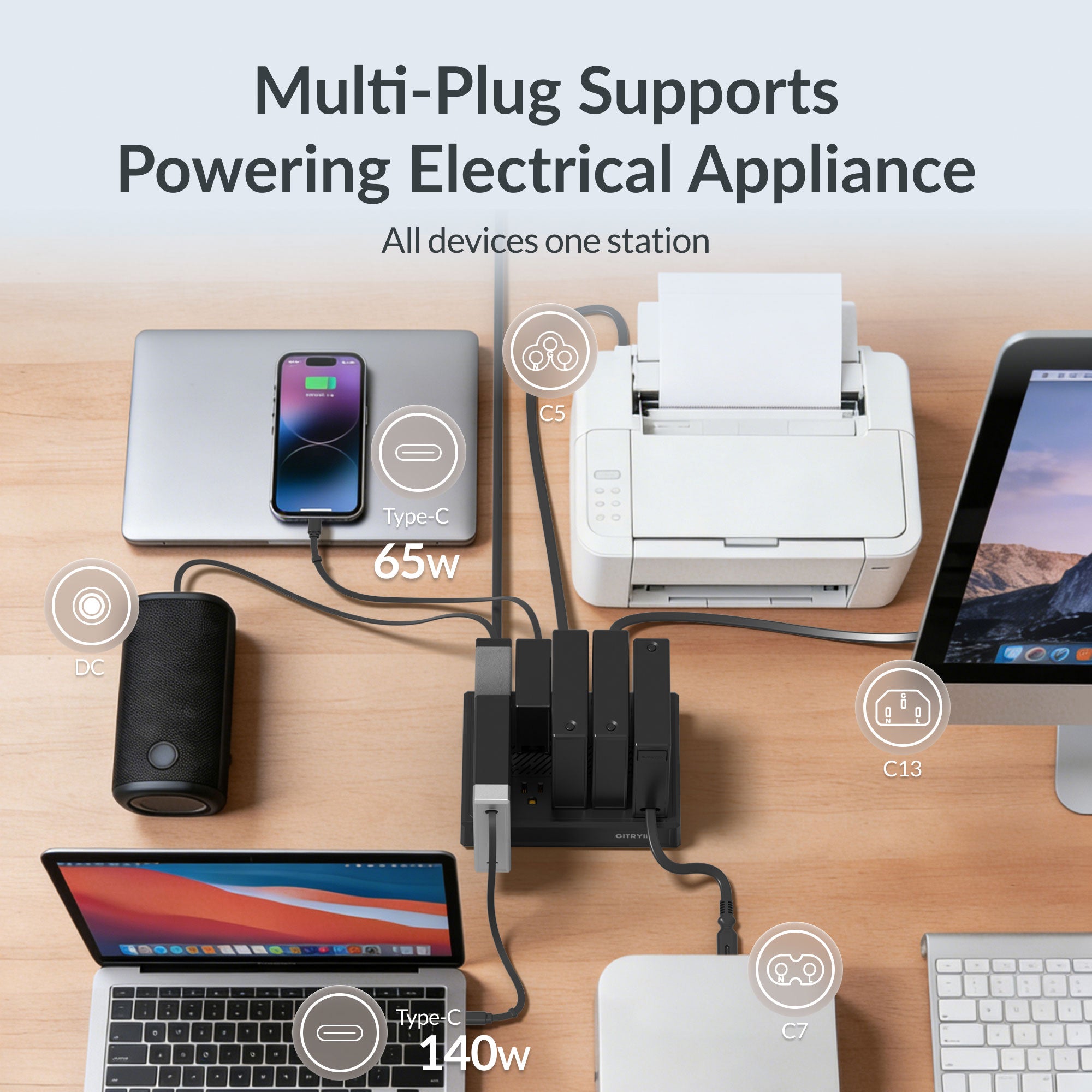 GITRYIN Modular Charging Station with Smart Cooling Fan White Features